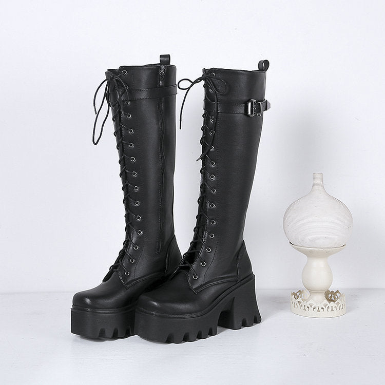 Women's Long British Style New High Boots Thick Sole Knight Boots