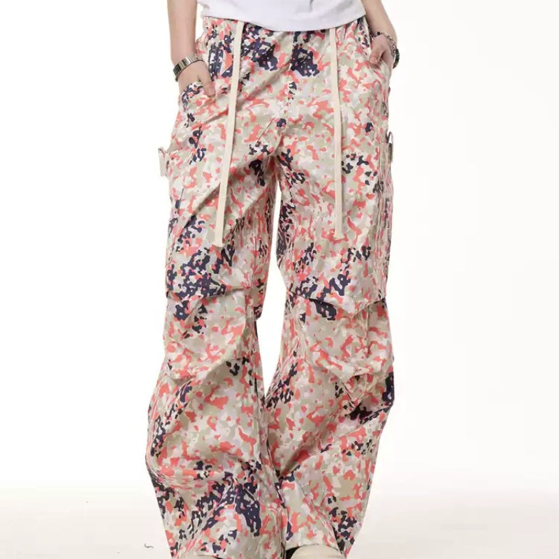Retro Camouflage Cargo Bukser Sommer Løse Lige Brede Ben