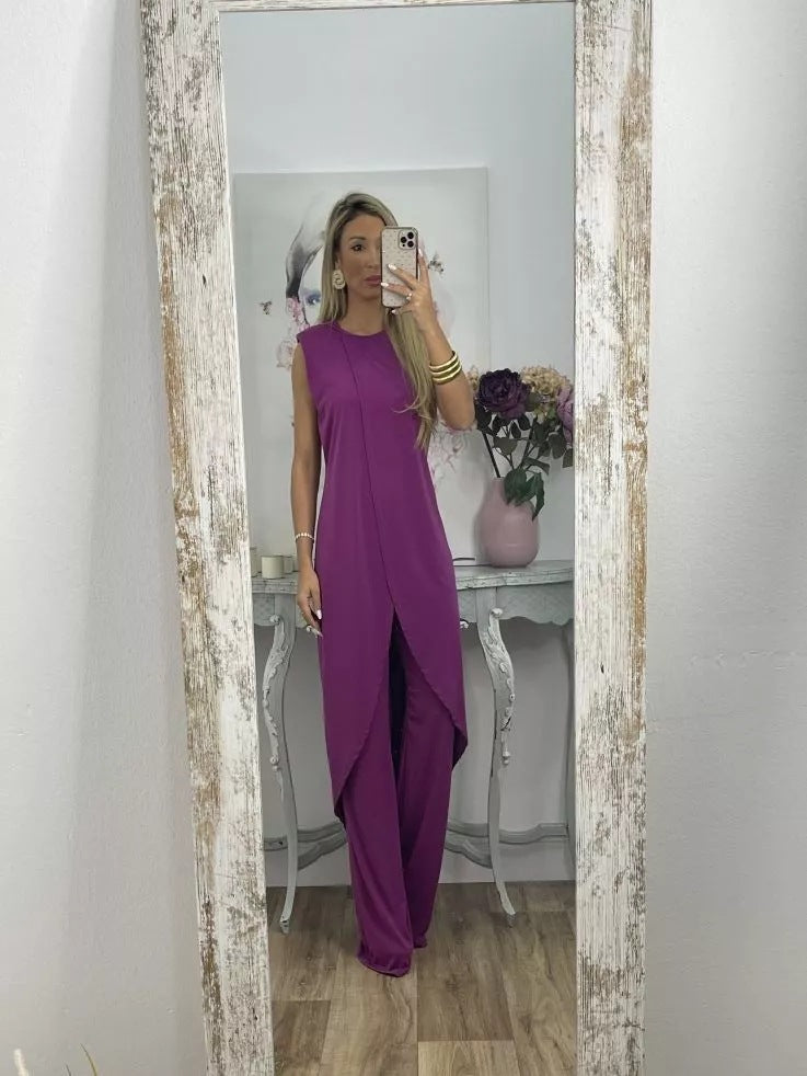 Women's Summer New Casual Sleeveless Loose Round Neck Trousers Two-piece Set