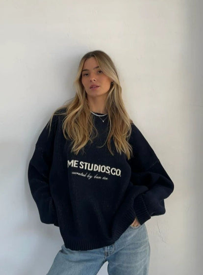 Knitted Pullover Loose Embroidered Sweater For Women