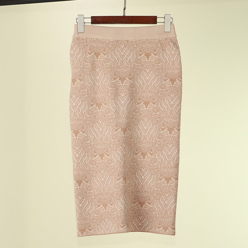 Vintage Knitting Skirt Hip-wrapped Straight Skirt Wool Knitting