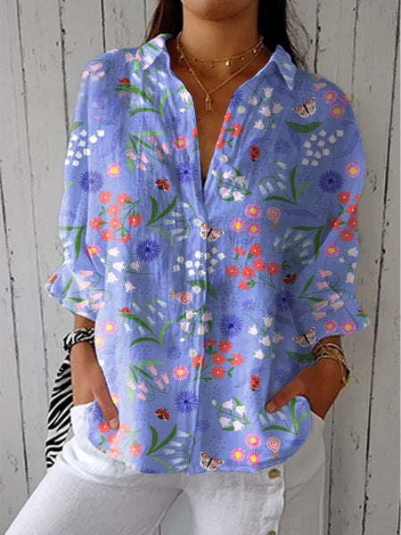 Women's Creative Fashion 3D Printing Lapel Casual Shirt