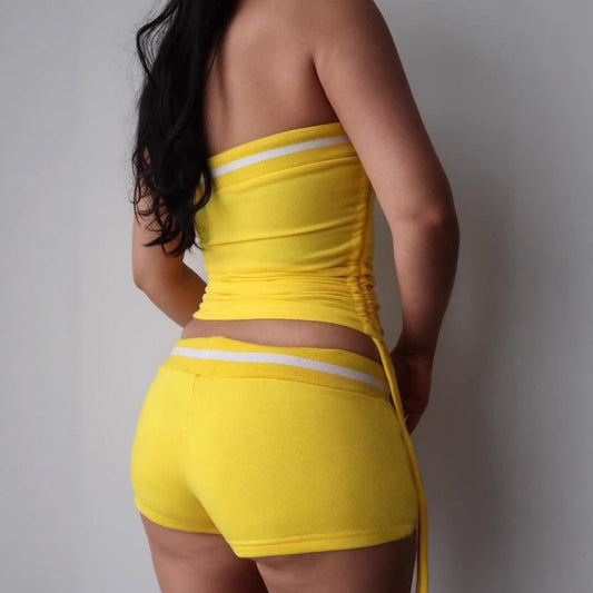 Low-waist Shorts With Tube Top Casual Set