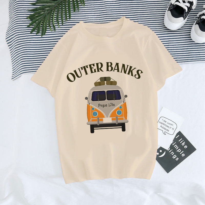 Europæisk og amerikansk digital rundhalset printet sommer T-shirt