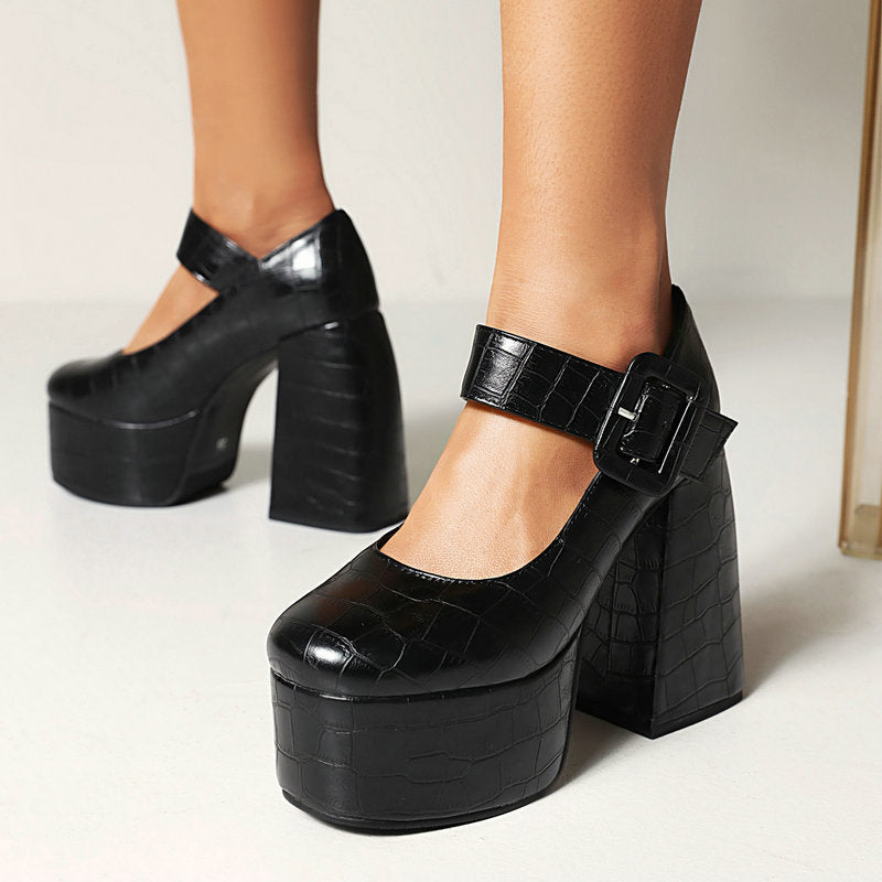 Hot Girl Thick Bottom Sweet Cool Mary Jane Shoes Square Toe Waterproof Platform Thick Heel High Heels