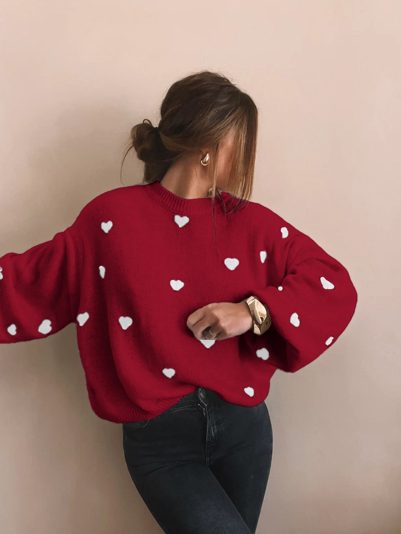 Heart Knitted Women's Leisure Pullover Sweater