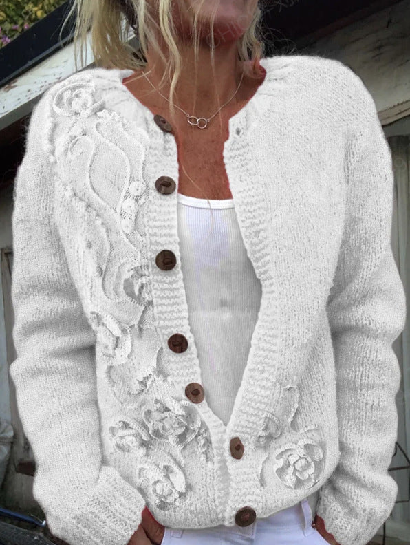 3D Digital Print Cardigan Strikket Frakke Damebeklædning