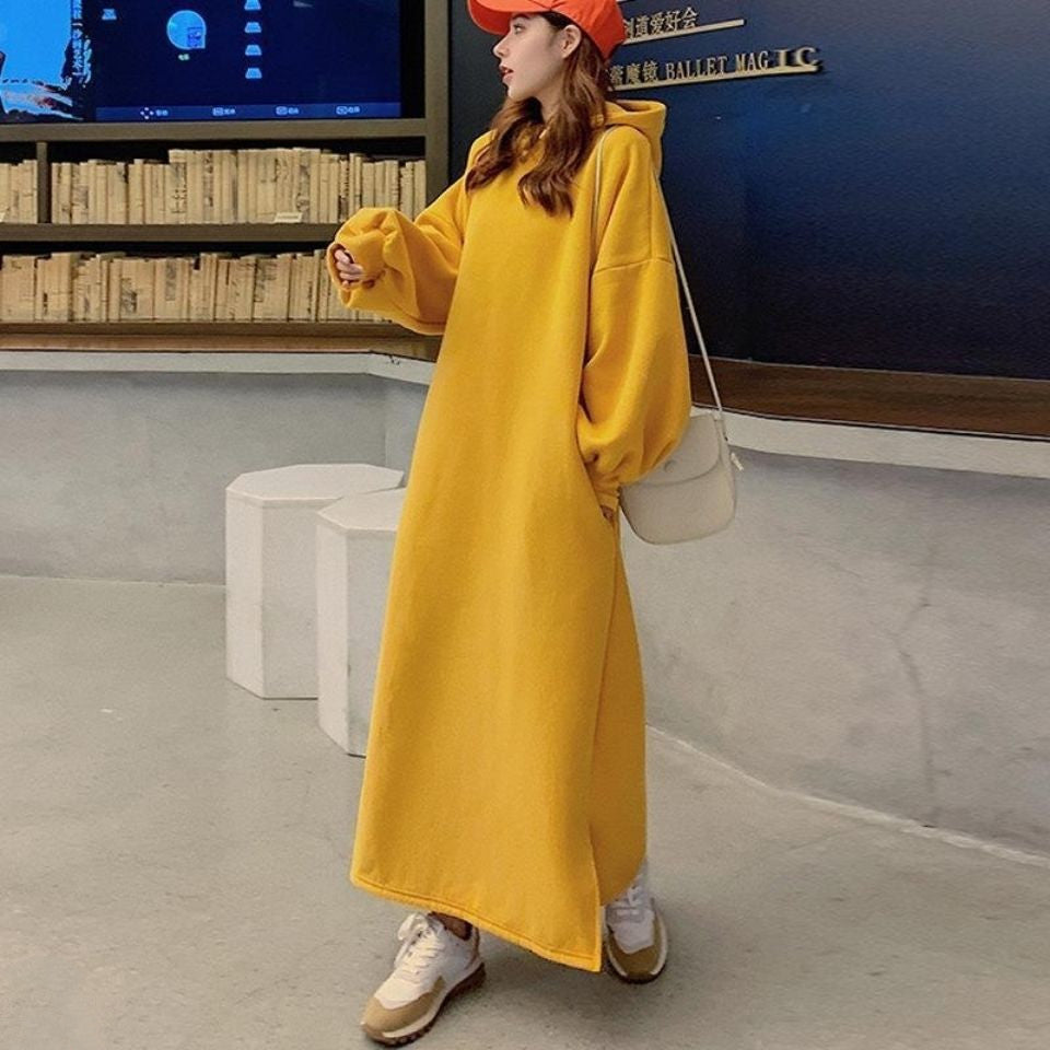 Fleece Extra Long Loose Over Knee Sweater Dress Long Skirt