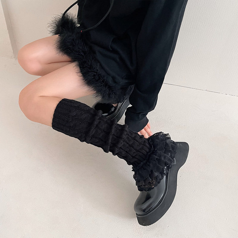 Women's Fashion Multi-layer Lace Twist Stripes Knitted Leg Warmers