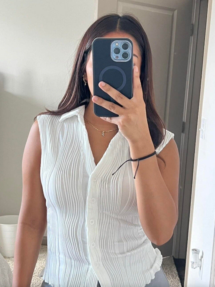 Simple Slim Vest V-neck Sleeveless Button Sweater