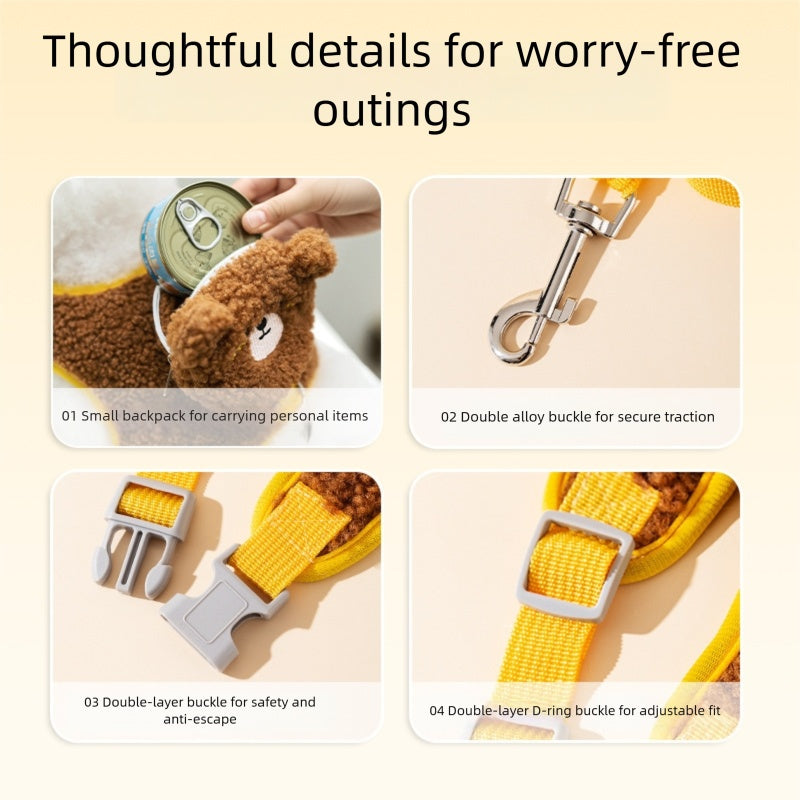 Cat Walking Rope, Vest Style Dog Cartoon Animal Wool Grain Leash, Autumn And Winter Pet Cat Leash