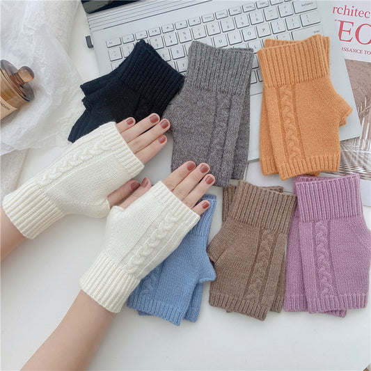 Half Finger Leaky Wool Knitted Gloves Short