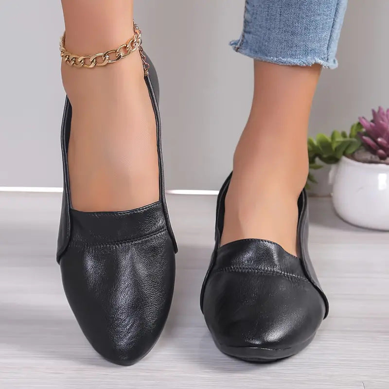 Pumps Women's Non-slip Soft Bottom Chunky Heel Comfortable Leather Shoes