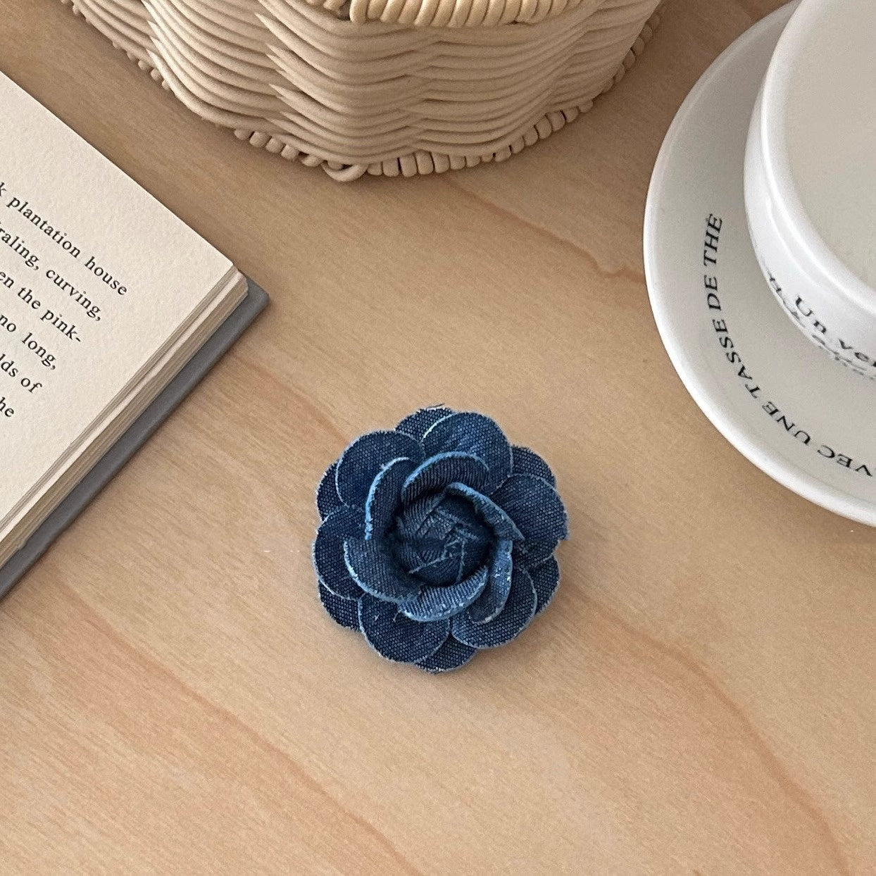 Denim Camellia Pearl Barrettes Sweet Hair Band