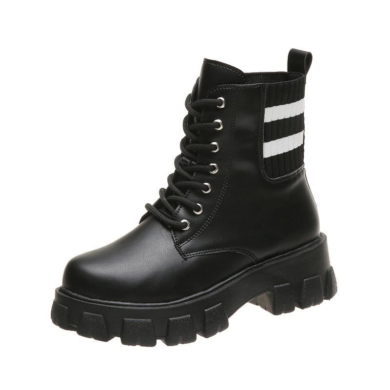 Women's Thick-soled Thick-heel Flying Knit Short Leather Boots
