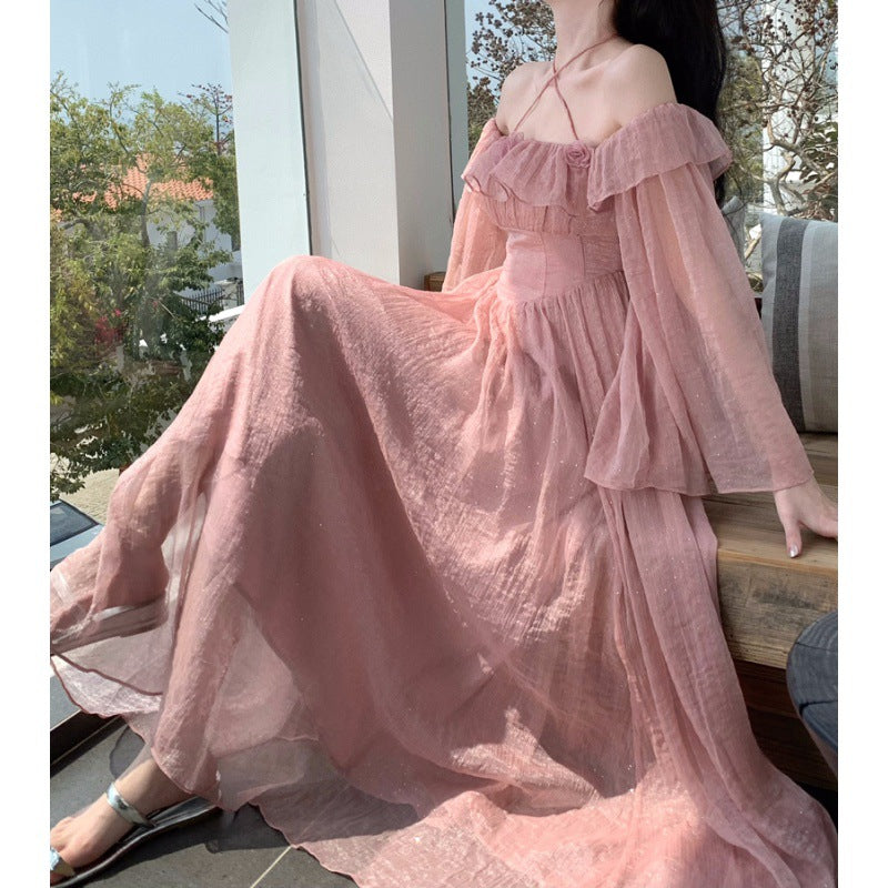 Off Shoulder Neck Seaside Holiday Dress For Women