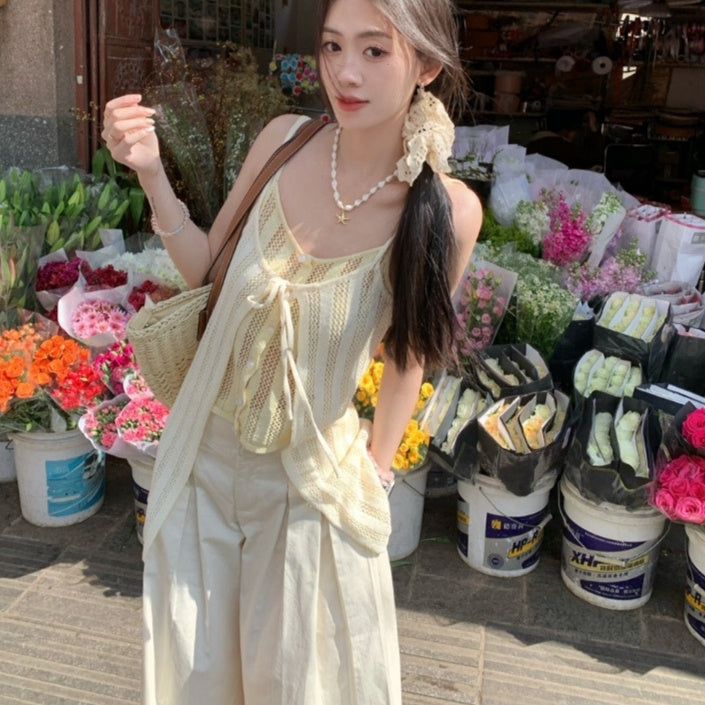 Bohemian Style Fake Two-piece Cutout Sling Vest For Women