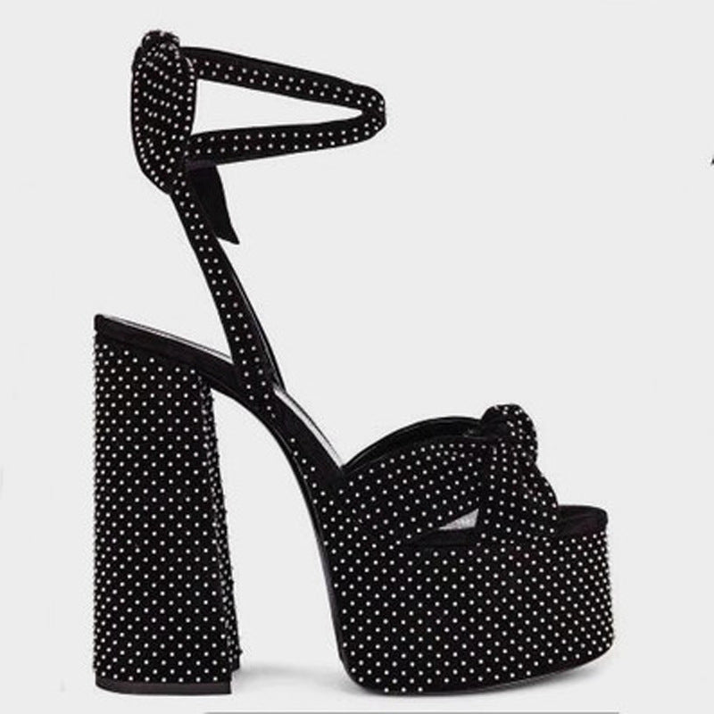 Sommer Peep Toe Plateau Tyk Hæl Sløjfe Snøre Stilethæle