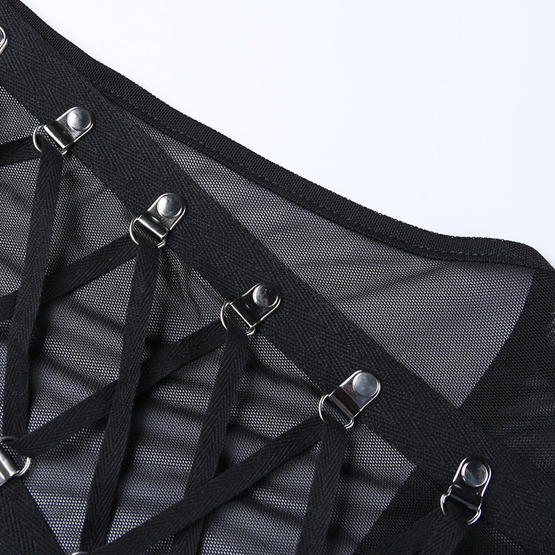 Strap Gauze Perspective Navel Revealing Vest Girl