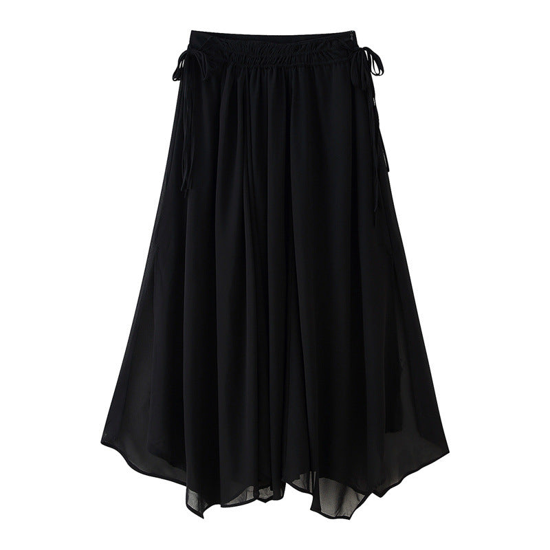 Yellow Irregular String Decoration Chiffon Skirt