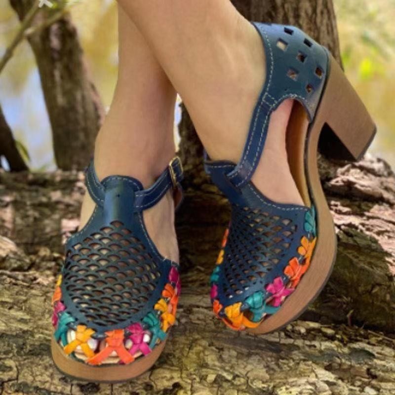 Round Toe Low-cut Breathable Hollow Wedge Heel Buckle Fashion Women's Sandals