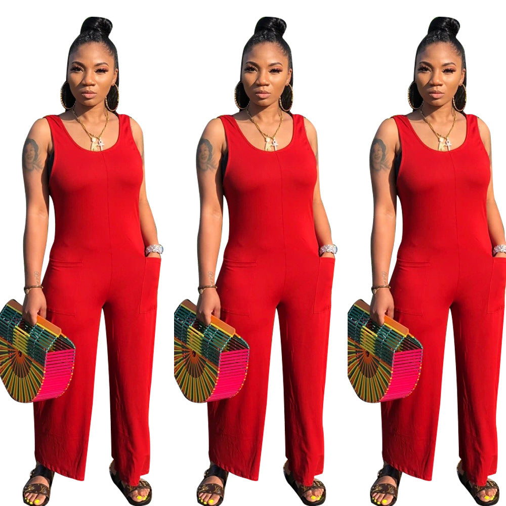 Round Neck Sleeveless Wide Leg Pants One-piece Nightclub Uniforms