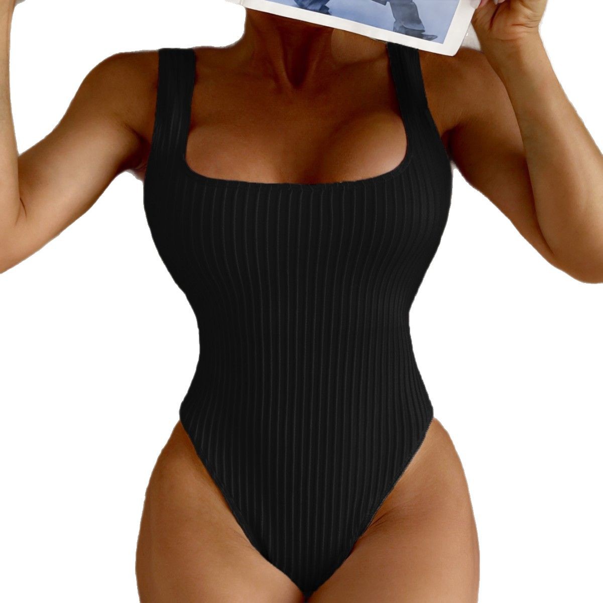 One-piece Solid Color Women's Covering Belly Thin Bikini Swimsuit