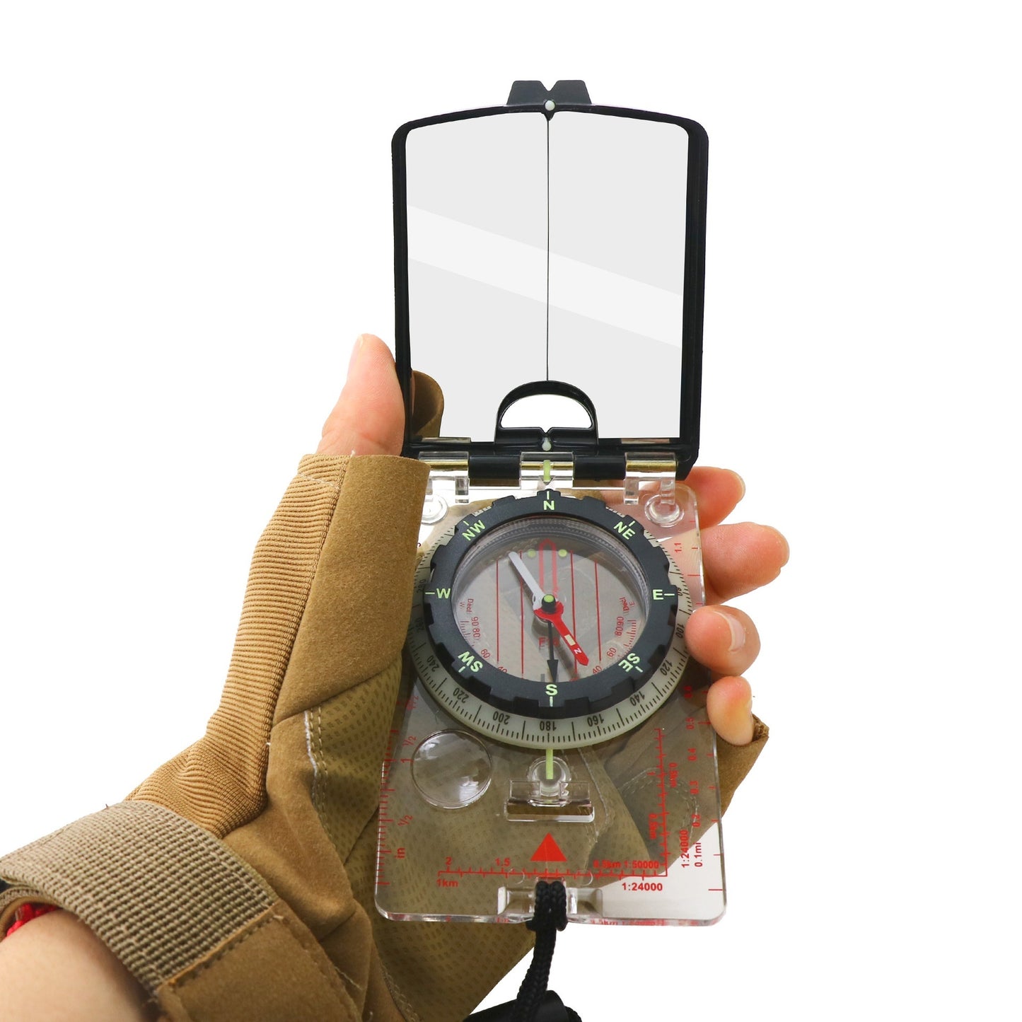 Luminous Waterproof Map Ruler Compass For Students Featuring A Mirror And Adjustable Magnetic Declination