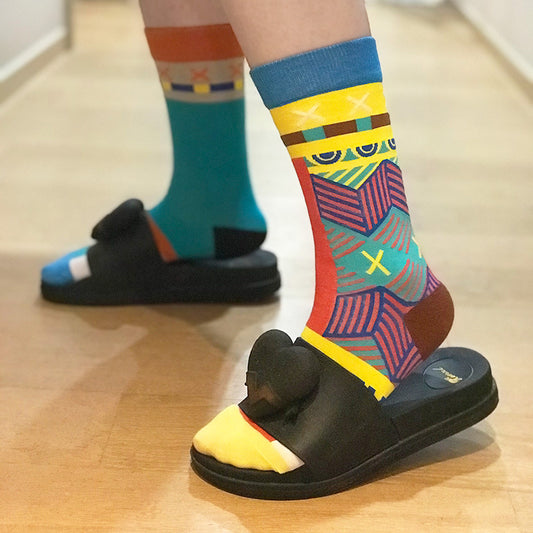 Asymmetrical AB Socks Planet Cute Cute Ladies Mid Tube Socks