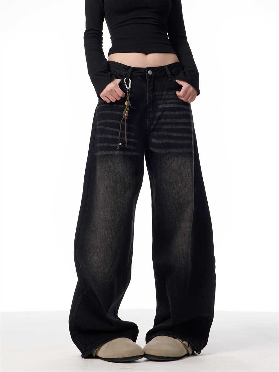 Retro vaskede lige jeans med løse, faldende brede ben