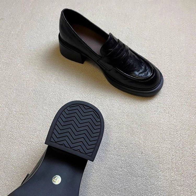 Dame Minimalistiske Retro Casual Loafers, Behagelige Slip-On Lædersko med Blød Bund og Plateau