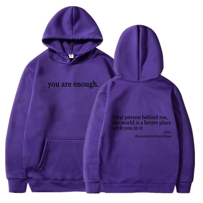 Letter Printing Drawstring Fleece-lined Hoodie