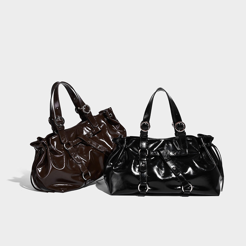 Versatile Oil Wax Leather Commuter ShoulderCrossbody Bag