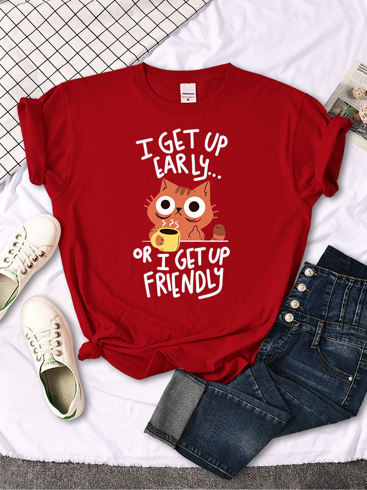 Womens Casual Crew-neck Printed All-match Short-sleeve Top