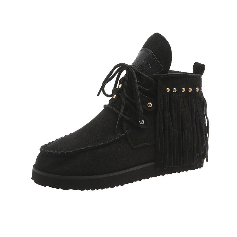 Tassel Boots Women's Tassel Lace-up Comfortable Flat Bottom