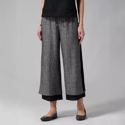 Women's Double-layer Buckle Elastic Waist Pants