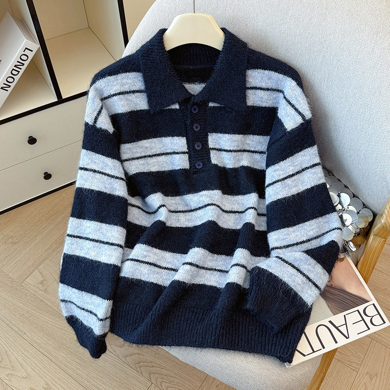 Lazy POLO Collar Loose Retro Knit Sweater