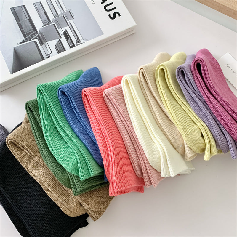 Pure And Candy Color Cotton Women's Mid-calf Length Sock