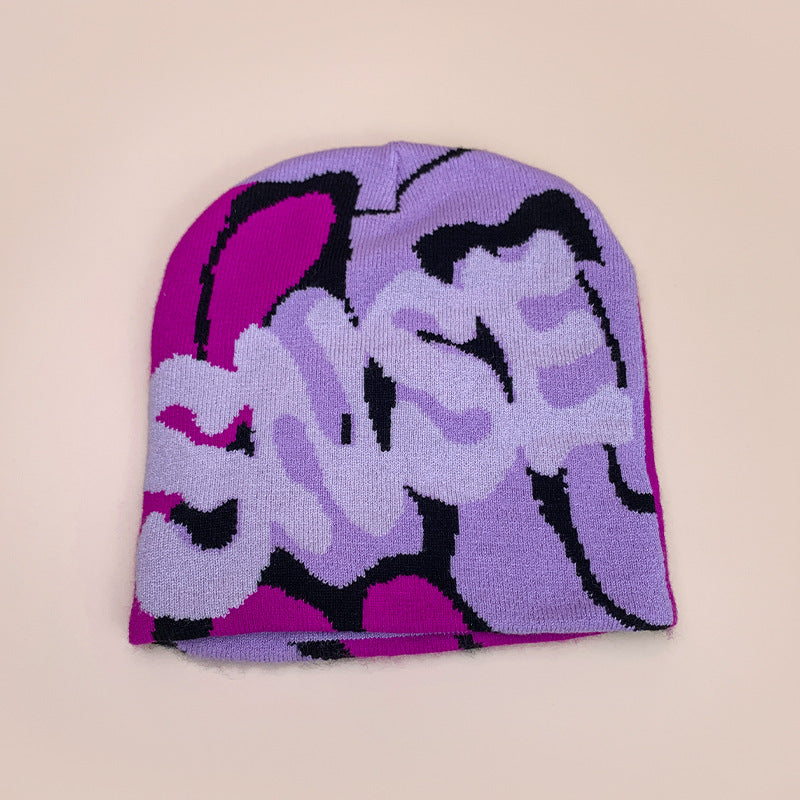 American Contrast Color Letter Jacquard Knitted Hat