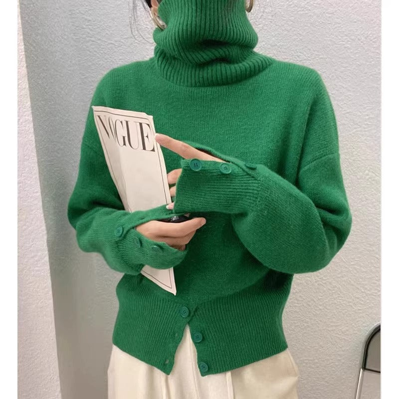 Design High Waist Button Retro Lazy Style Wear Sweater