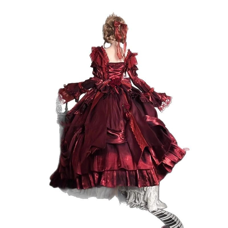 Christmas Battle Robe Pigeon Blood Red Flower Wedding Lolita Dress