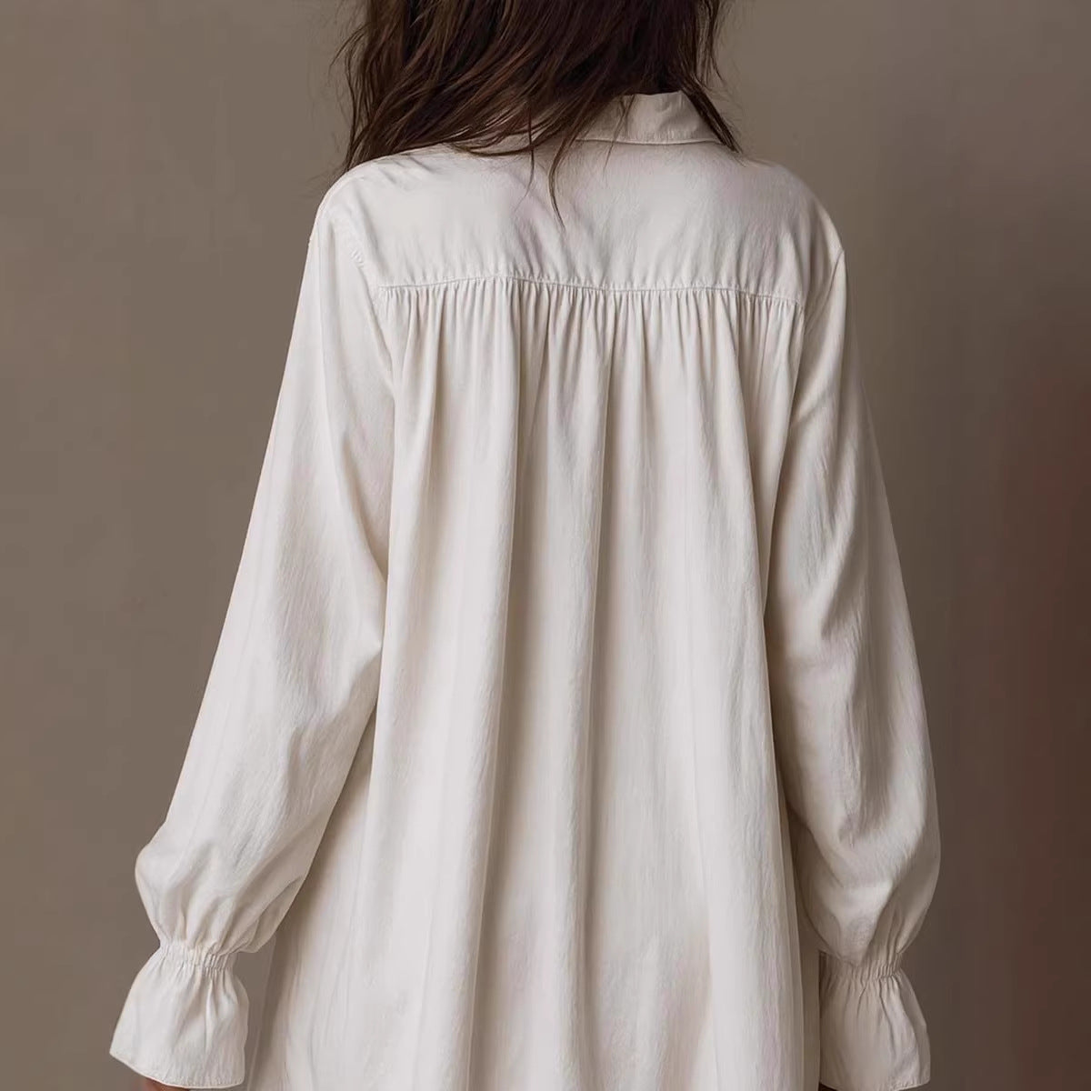 Notch-lapel Long-sleeve Flared-sleeve Button-front Mid-length Shirt