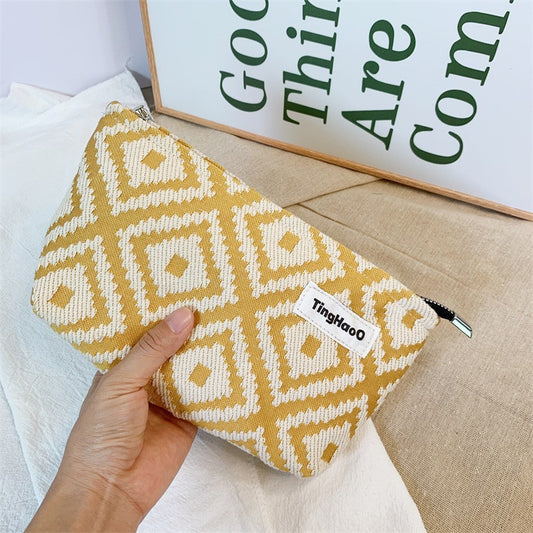 Womens Geometric-Line Fabric Cosmetic Bag