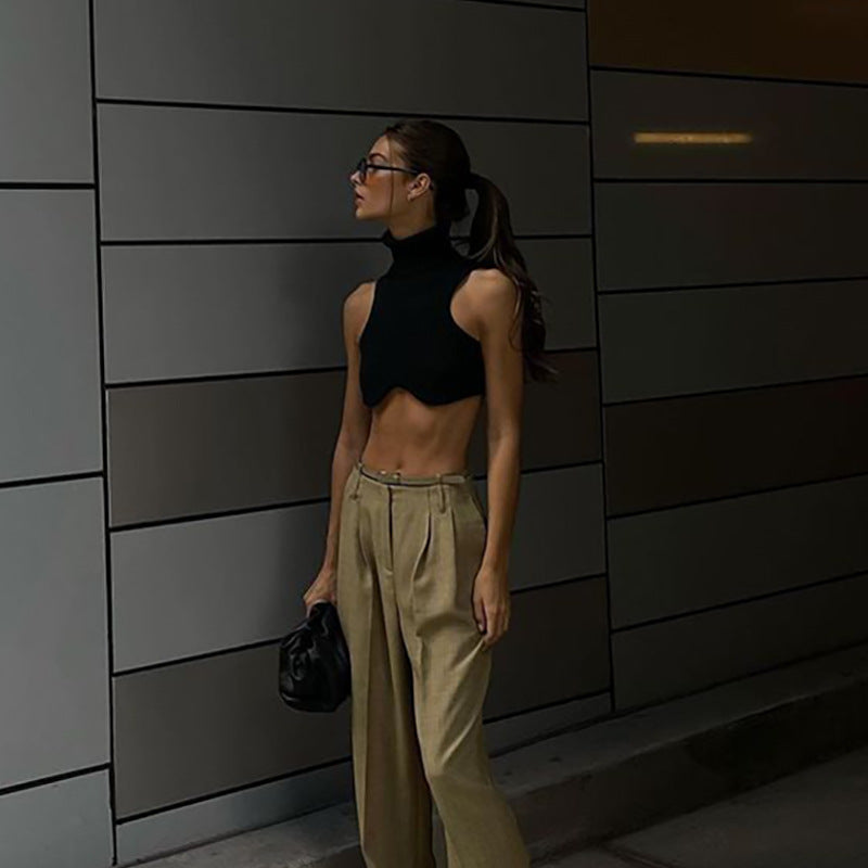 Slim-Fit Tank Top Turtleneck Backless Bodysuit