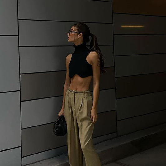 Slim-Fit Tank Top Turtleneck Backless Bodysuit