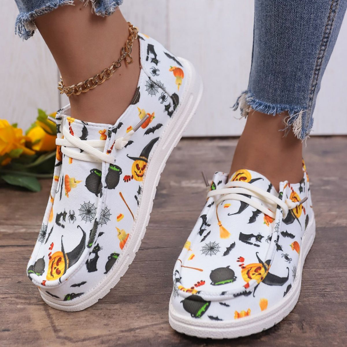 Halloween Pumpkin Print Ghost European And American Flat Canvas Casual Shoes