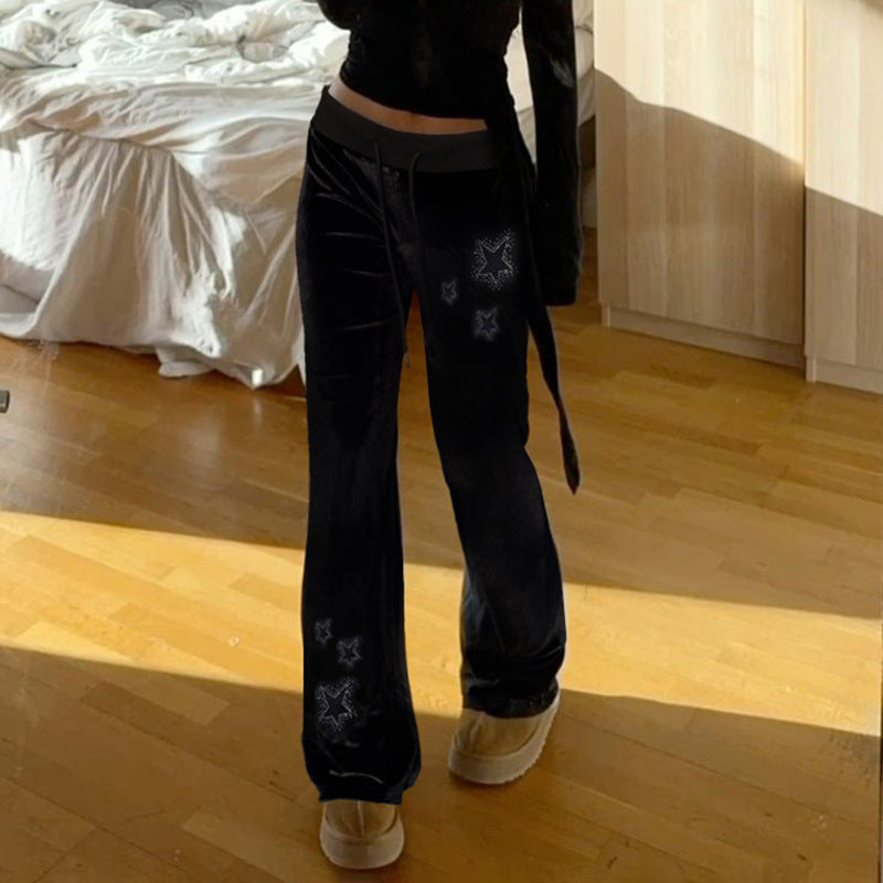Women's Rib Stitching Velvet Bell-bottom Pants