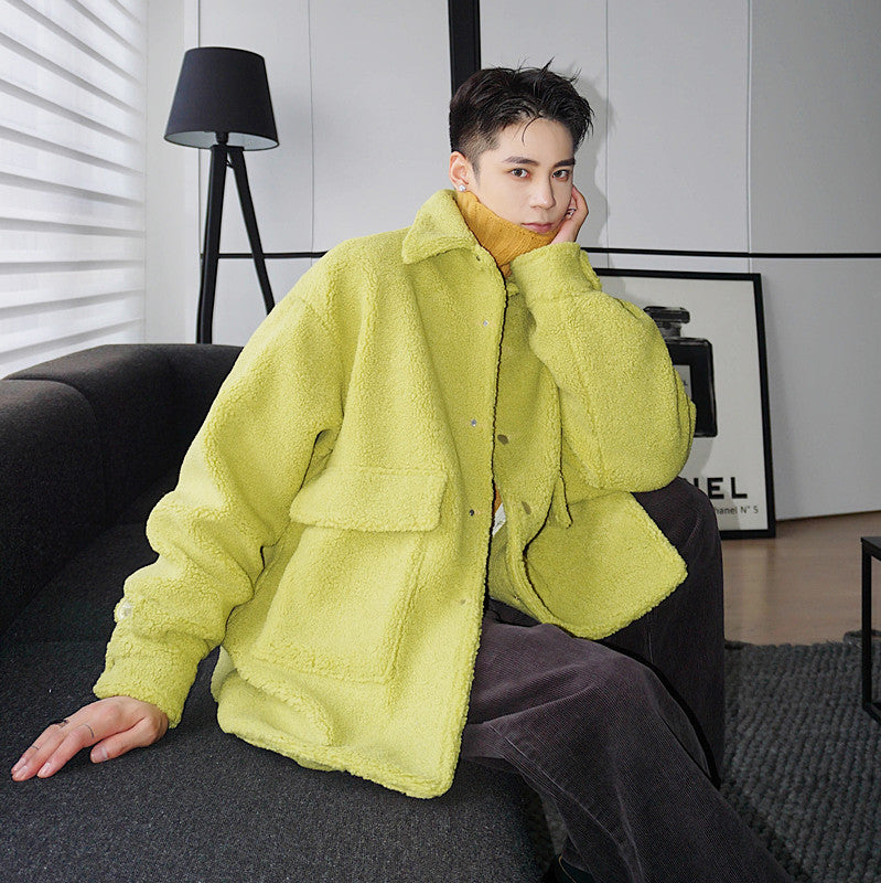 Avocado Green Lamb Faux Sweater Coat