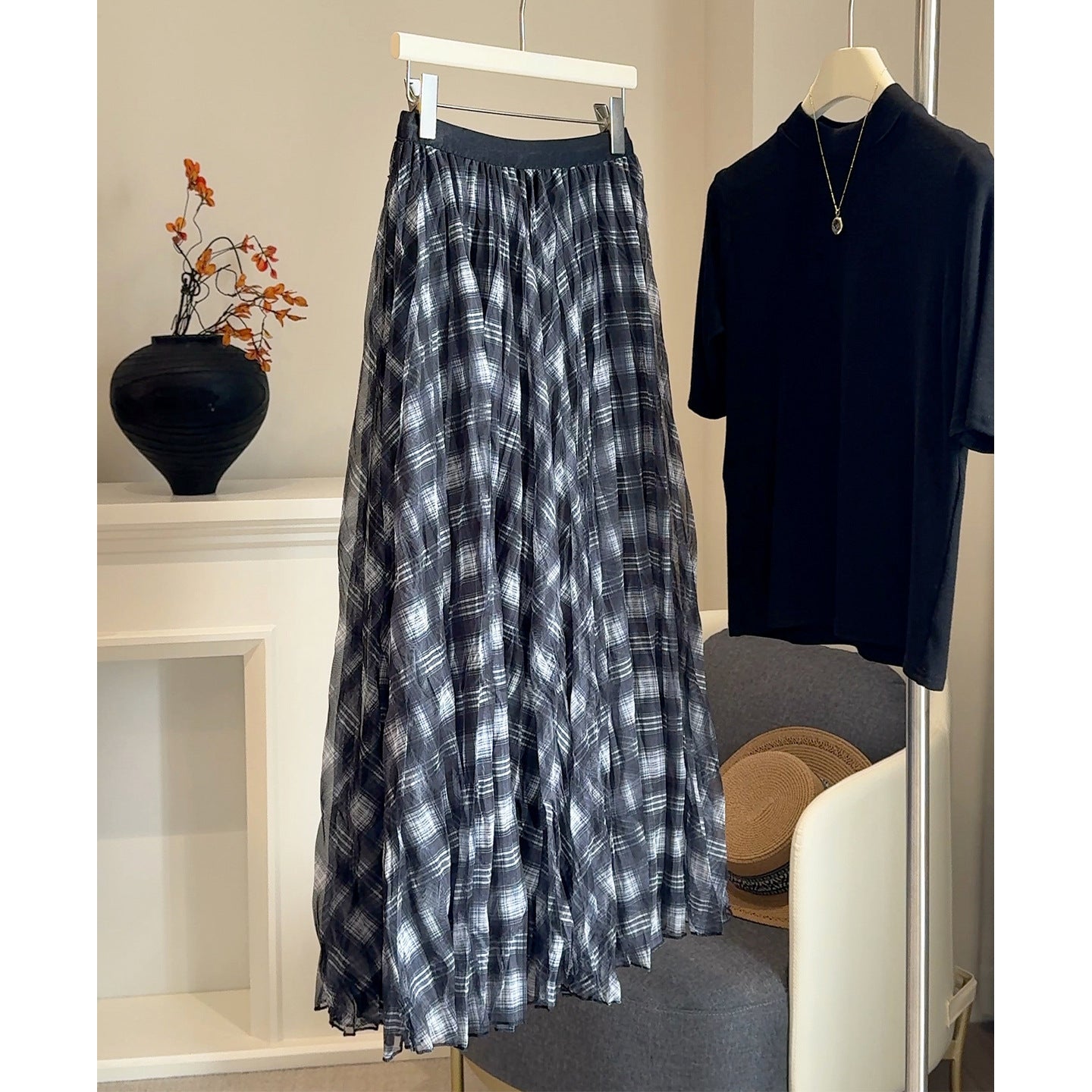 High-waisted Draping Pleated Loose-fit Skirt For Women