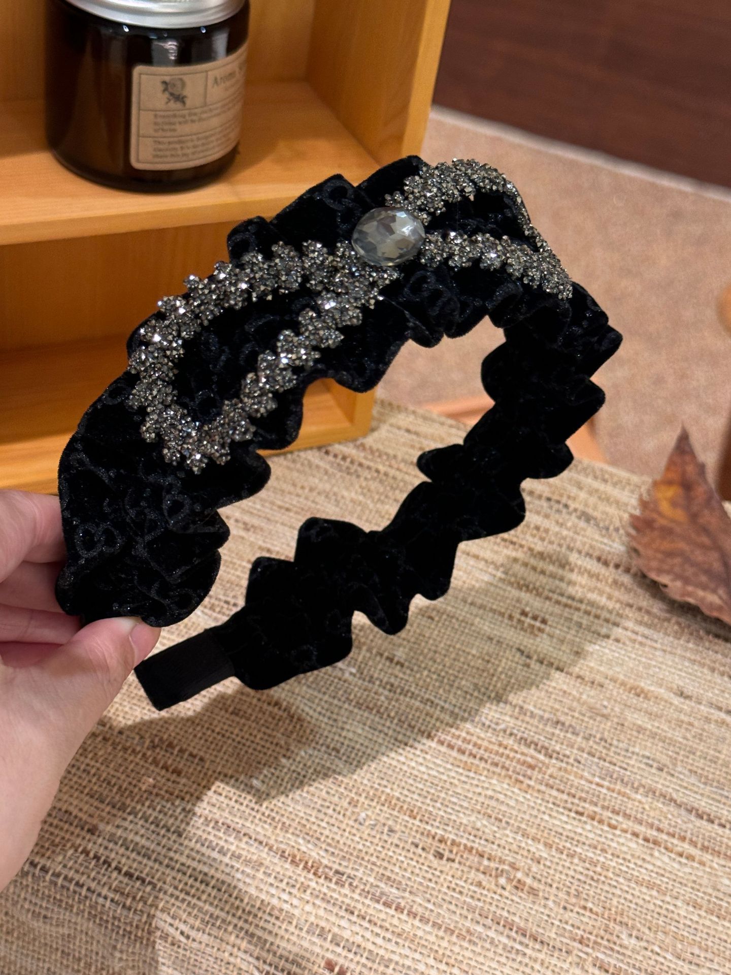Pandebånd Høj Kranie Top Retro Sort Fuld Diamant Knust Hår